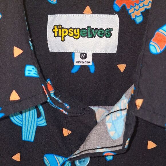 Tipsy Elves Men's Midnight Fiesta Hawaiian Shirt Black with Turquoise size M - Picture 5 of 6